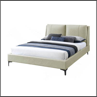 Upholstered Tan King Bed With Durable Fabric And Supportive Headboard For Comfortable Sleep