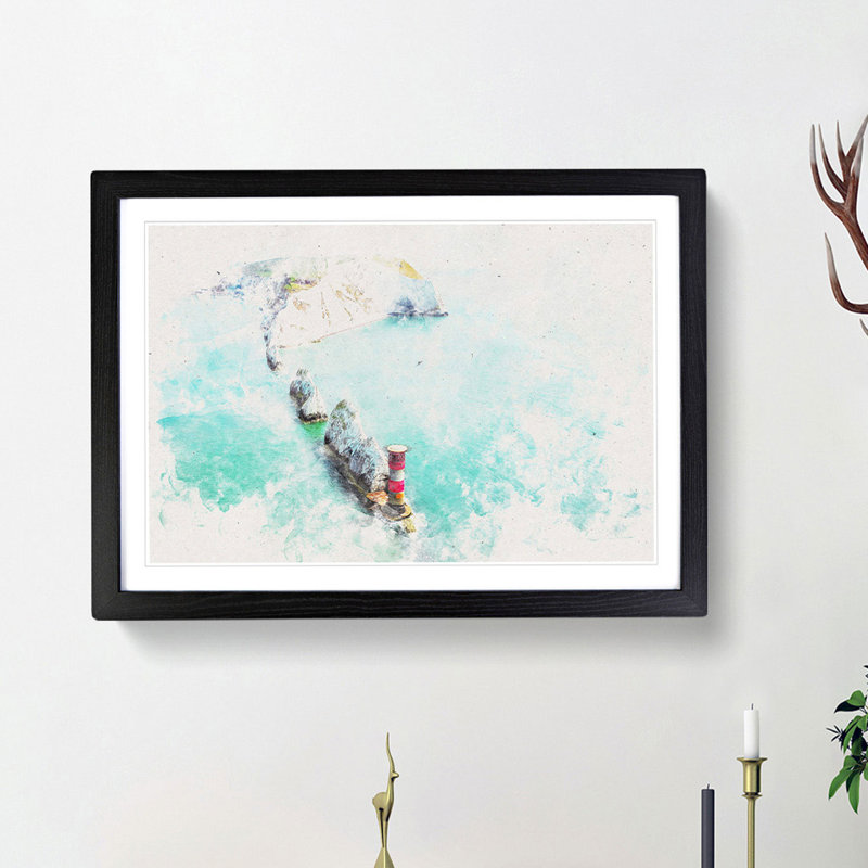 The Needles Isle of Wight - Picture Frame Painting Print, 24cm H x 33cm W x 2cm D, Black Framed