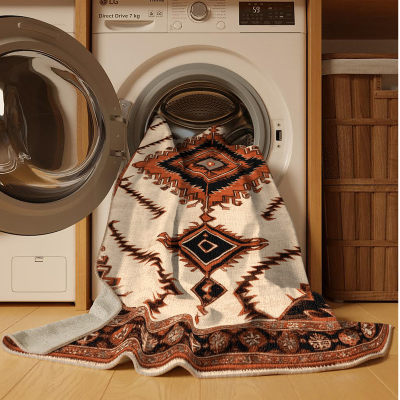 Tapis beige lavable à la machine, Rectangle 5 pi x 7 pi