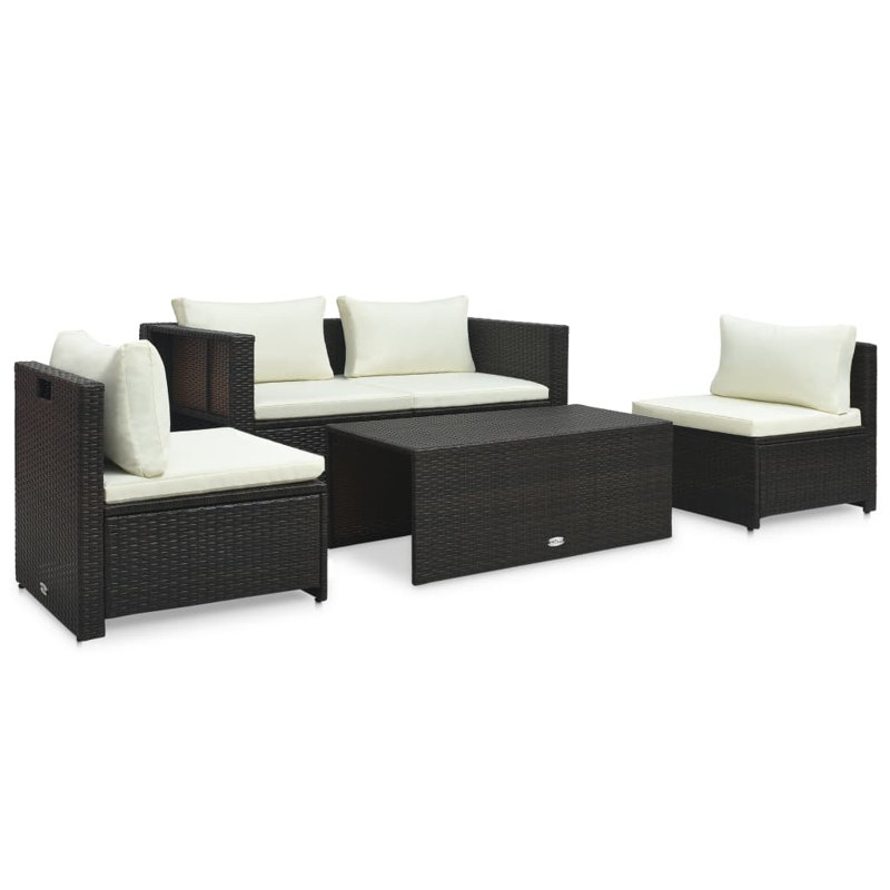 6 Piece Lounge Chair with Cushions, White, Brown