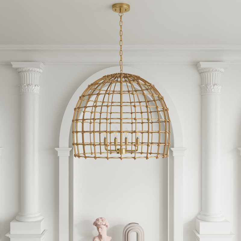 Robbie 19.69 Inch 4-Light Oversized Rattan Dimmable Pendant Light Fixture