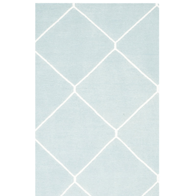 Rodgers Hand Woven Flat Weave Wool/Cotton Geometric Rug in Blue, Square 6'
