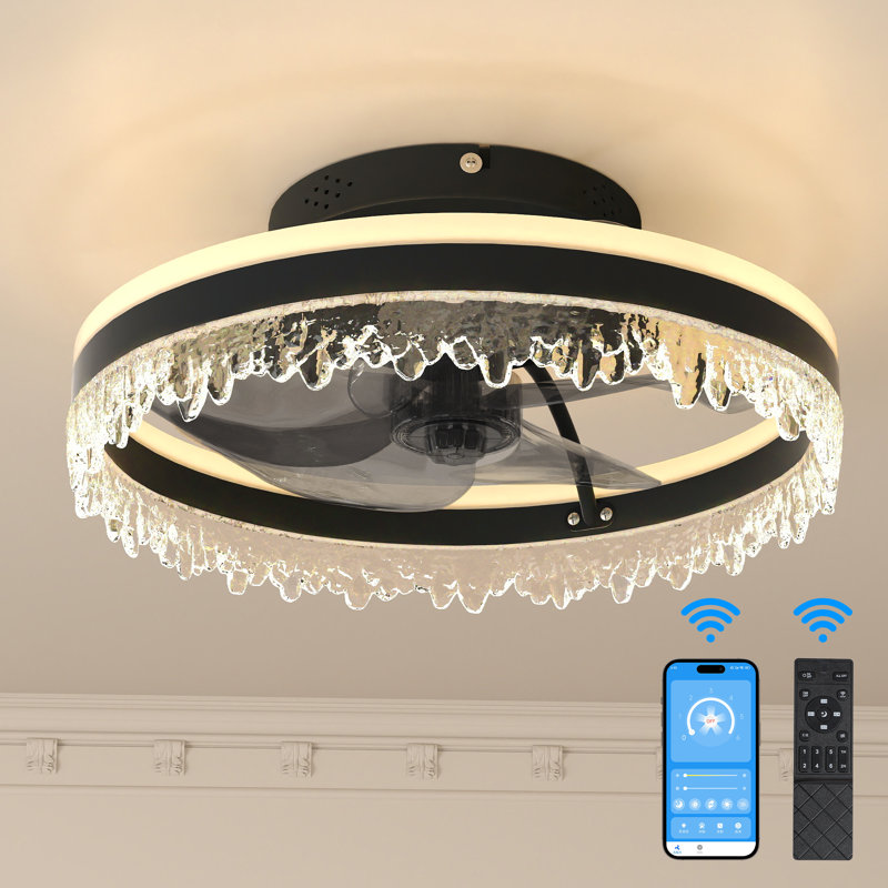 Ceiling Fans with Lights and Remote, Black Low Profile Ceiling Fan, 3000-6000K Dimmable Modern Flush Mount LED Fan Light, 6 Wind Speeds