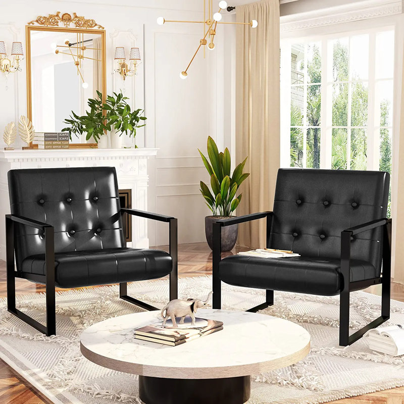 Zaen Faux Leather Armchair, Black Faux Leather