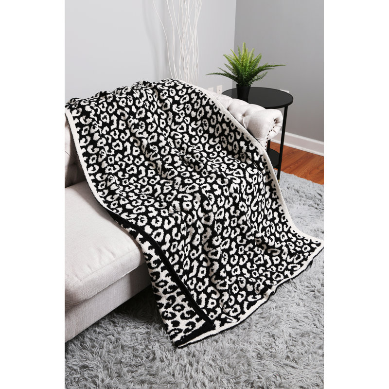 Leopard Pattern Luxury Soft Throw Blanket, Black/White