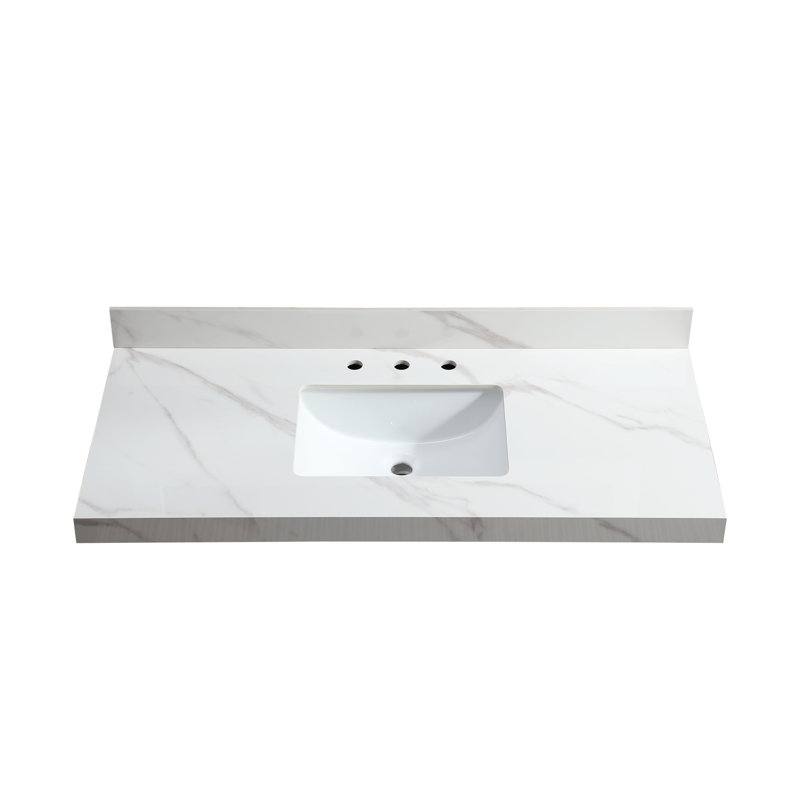 Comptoir de meuble-lavabo Furinno, Bol simple, Blanc de Carrare, Central