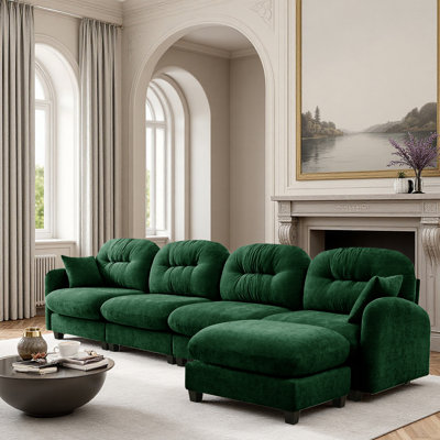 140" Modular Sectional L Shaped Couch With Ottoman, Chenille Fabric, Ergonomic Design Easy Install,Fits Living Rooms