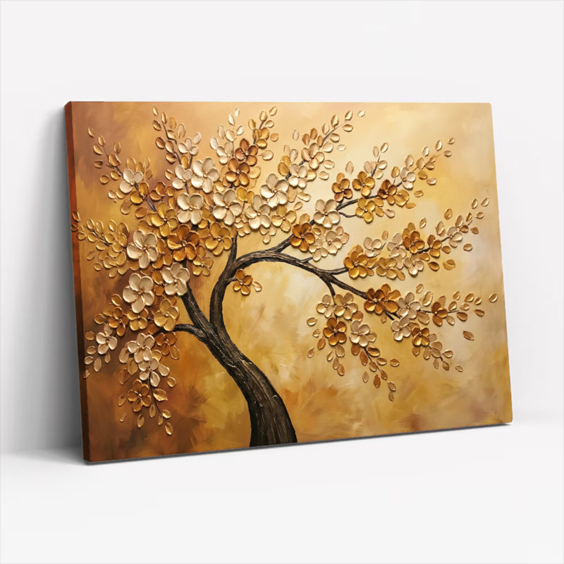 Art mural sur toile Gallery Wrap pour le salon, la chambre à coucher, le bureau ou le vestibule - décoration murale décorative avec arbre doré