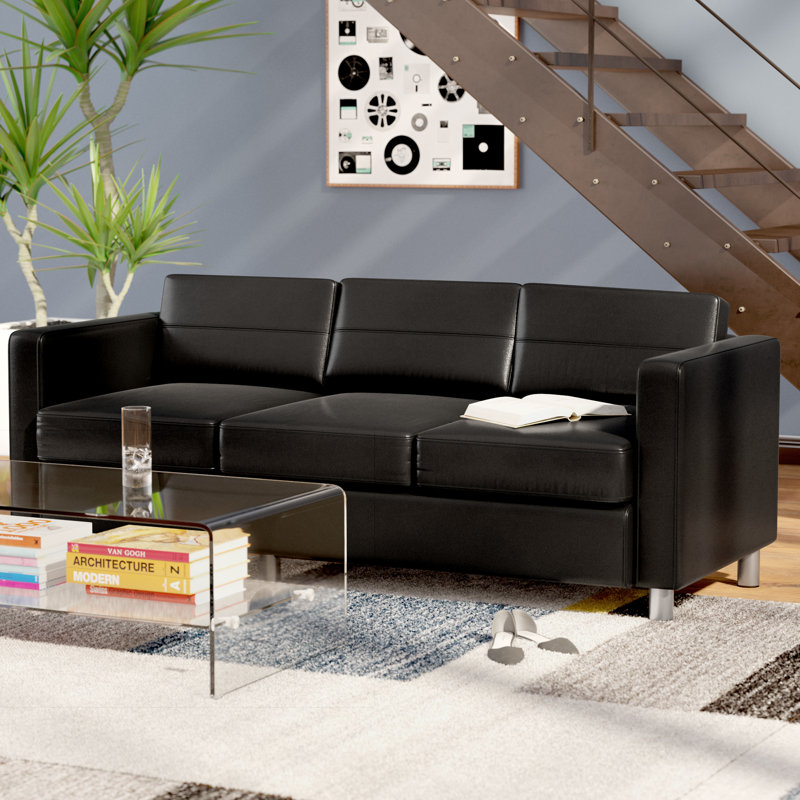 Desantiago Faux Leather 72.5'' Reception Sofa, Black