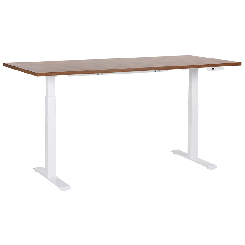 Luff Adjustable Metal Base Standing Desk, White, Brown, 128cm H x 180cm W x 80cm D