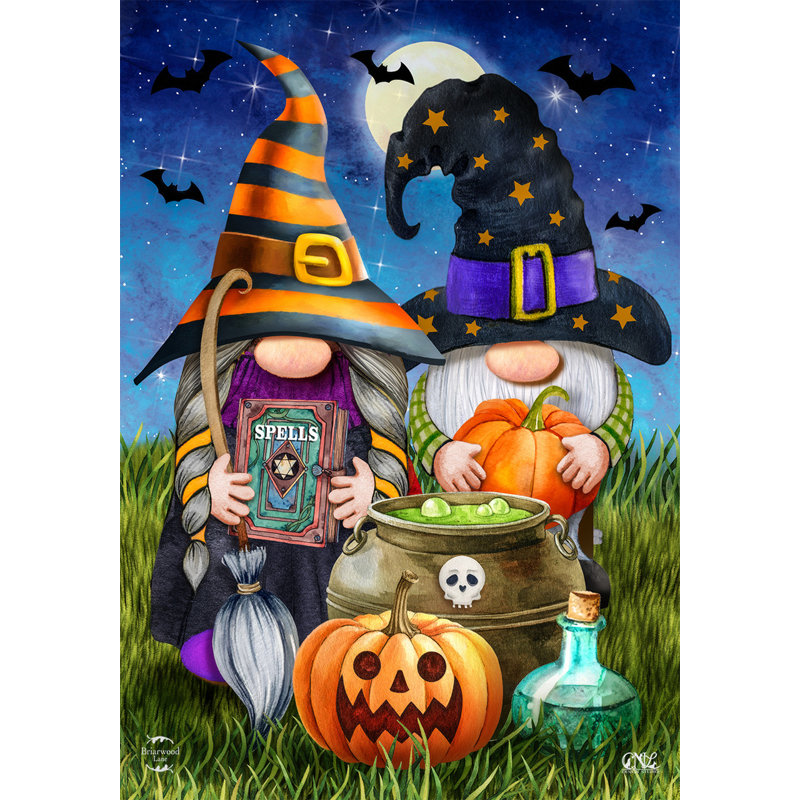 Drapeau de la maison des gnomes d'Halloween, Halloween orange/noir/violet