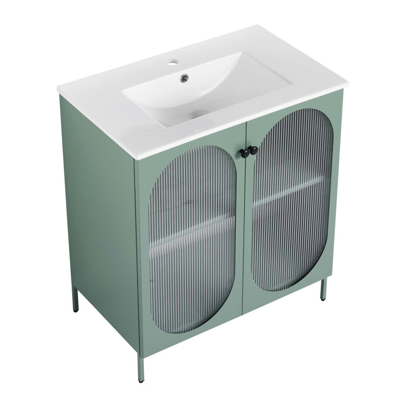 Meuble-lavabo autoportant de 30 po avec lavabo en céramique et tablette réglable