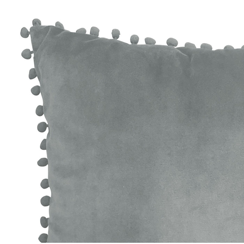 Housse de coussin carré avec pompons Jasmin, Gris