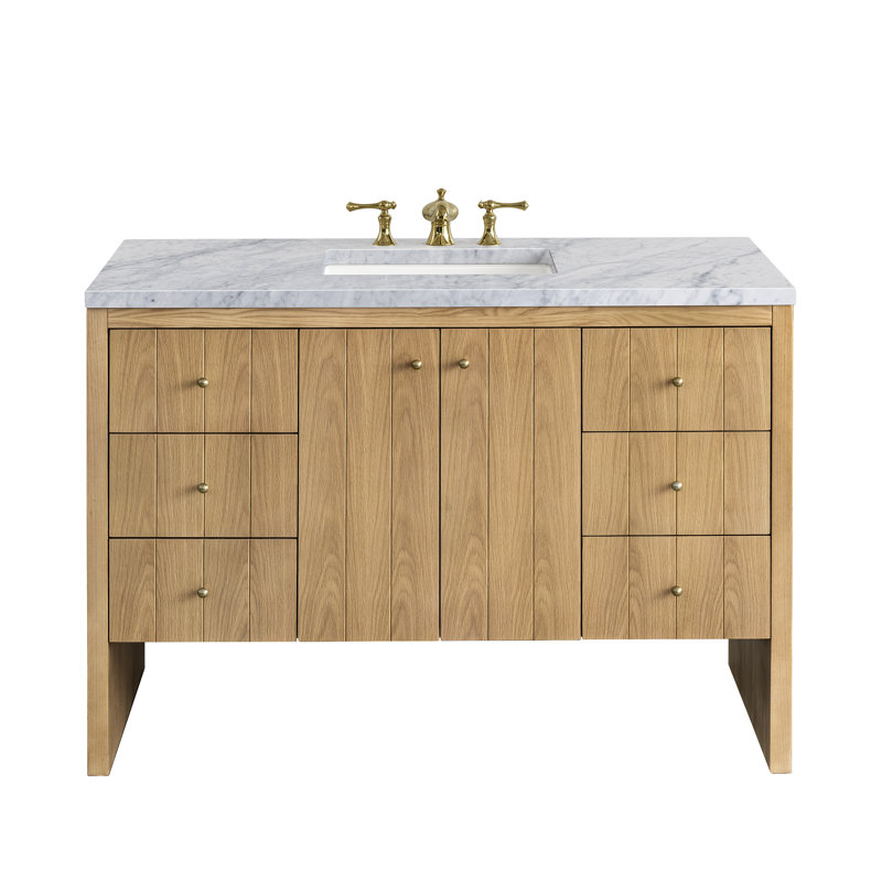 Hudson 48'' W Single Vanity, Carrara White, 8" Widespread, Light Natural Oak