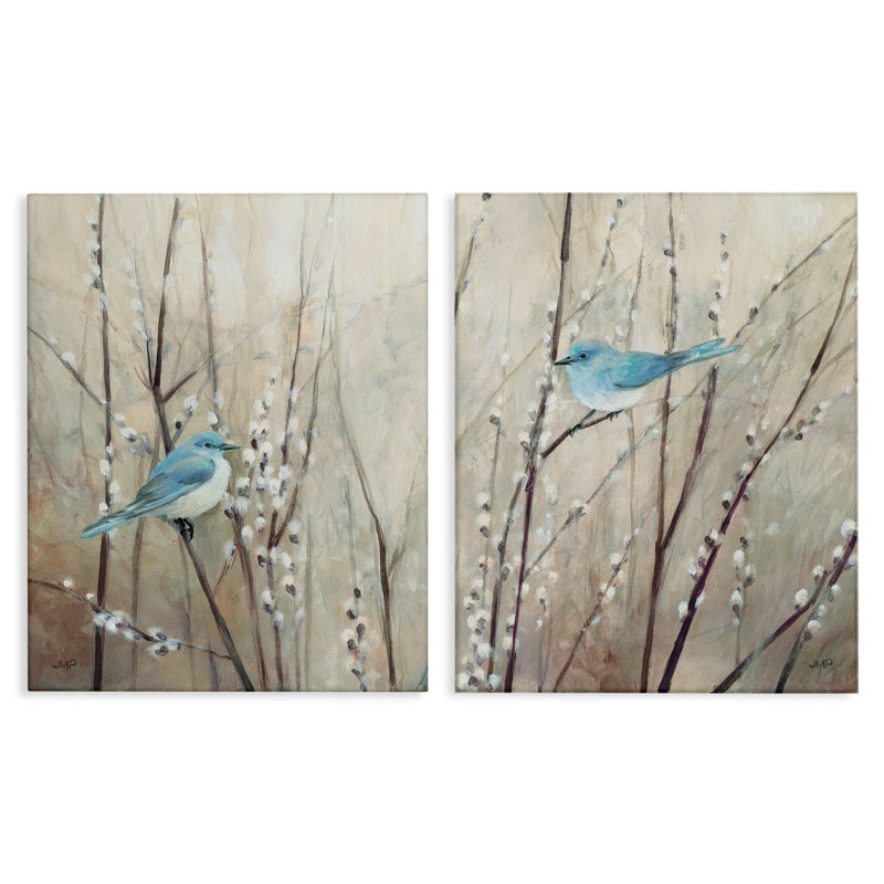 Oiseaux bleus «Peaceful perché» par Julia Purinton, Giclée encadrée noir minuit, H 20 po x l 16 po