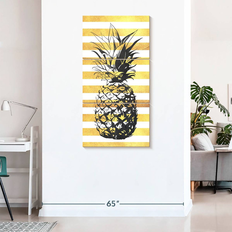 Ananas à rayures dorées 3 pièces, H 75 po x l 36 po x P 1,25 po