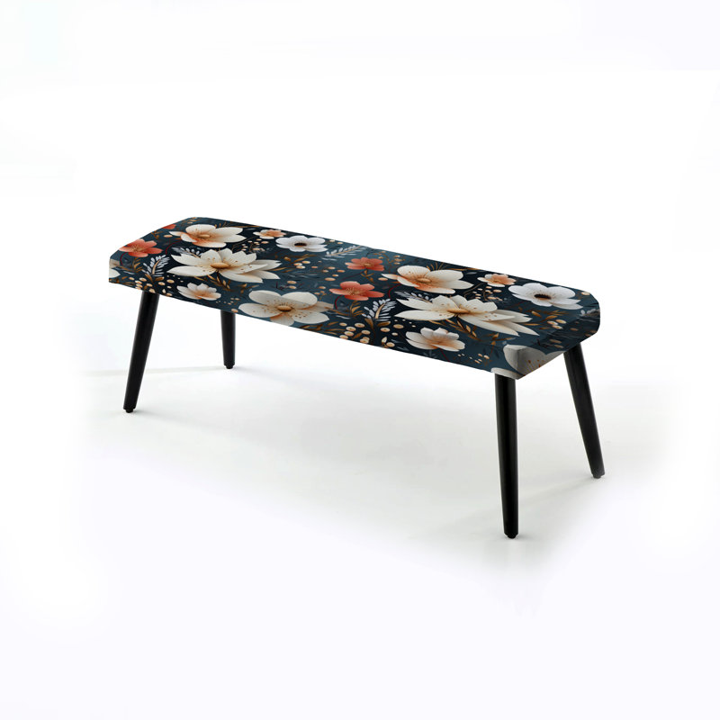 Motif floral de charme rustique blanc - banc rembourré floral noir