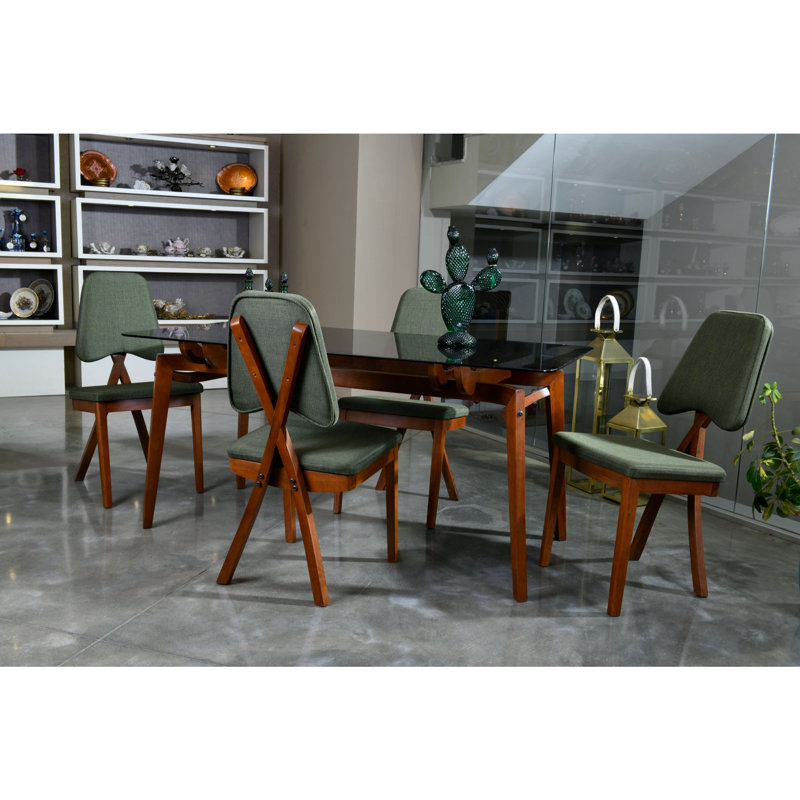 Ensemble repas pour quatre personnes, Noyer / vert