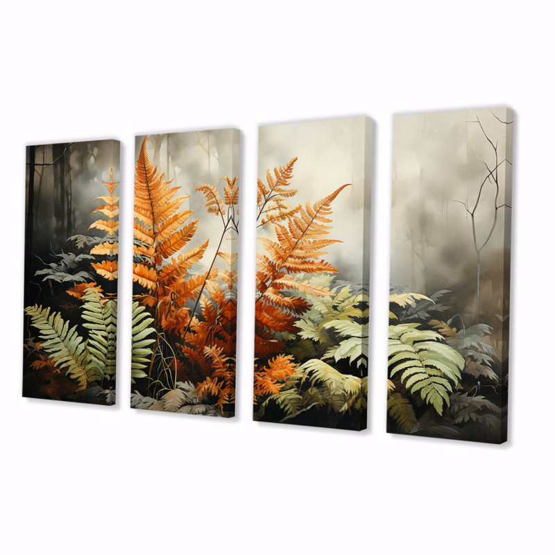 Ferns Amber Reflections - impression sur toile florale - 4 panneaux