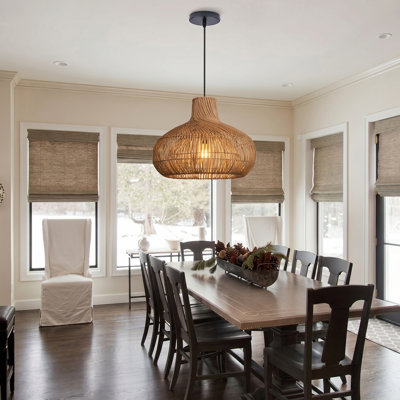 Natural Rattan Woven Pendant Light, Boho Farmhouse Hanging Ceiling Light for Dining Room Kitchen Island Living Room