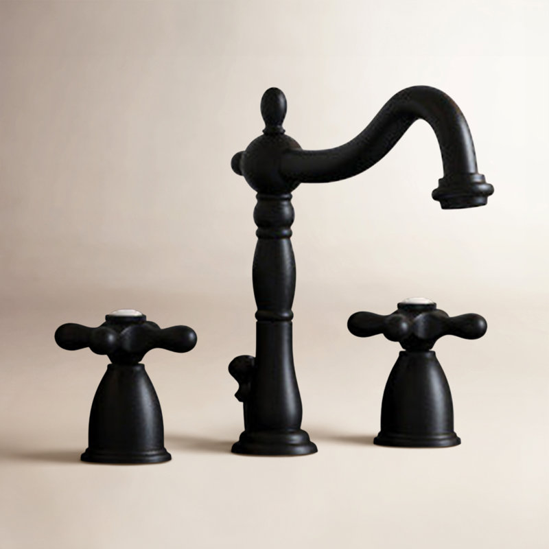 Robinet de salle de bain à deux poignées et à 3 trous à fixation sur comptoir avec bonde mécanique Kingston Brass, Noir mat