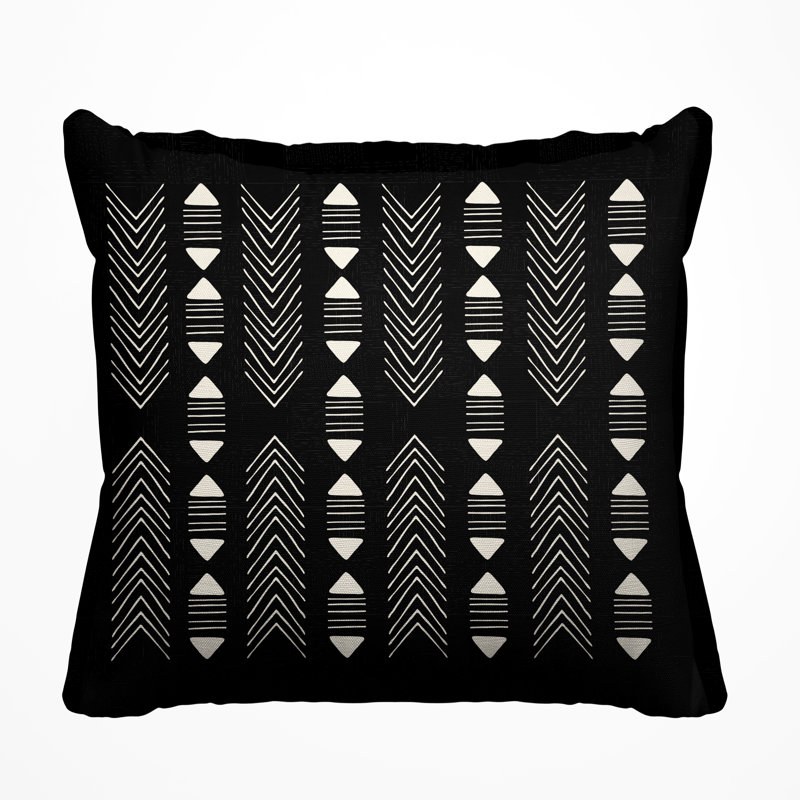 Coussin décoratif intérieur / extérieur Nona Tribal, L 19 po x H 19 po, Noir