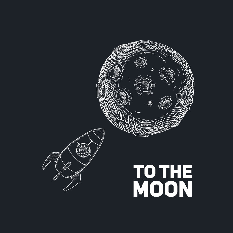 Rocket With Moon - Wrapped Canvas Print, 30cm H x 30cm W x 3.8cm D