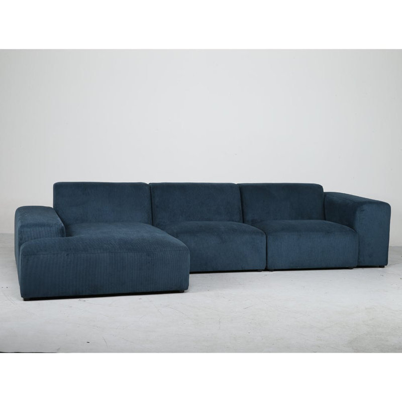 Cadle 4 Seater Corduroy Sofa & Chaise, Blue