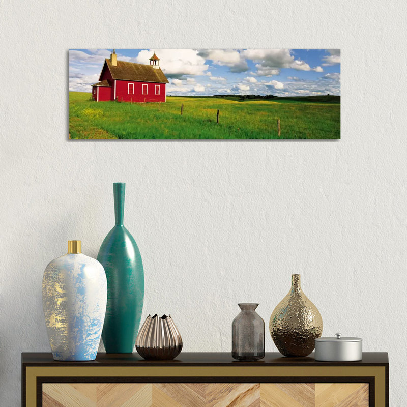Red Prairie Schoolhouse, Battle Lake, Minnesota, USA 1 Piece Wrapped Canvas Panoramic Wall Art