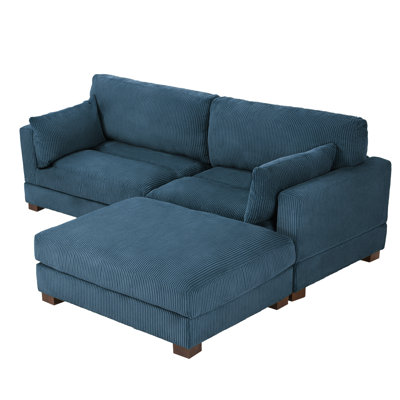 3 - Piece Upholstered Navy Corduroy Modular Sectional Sofa with Pillow Back and Removable Ottoman