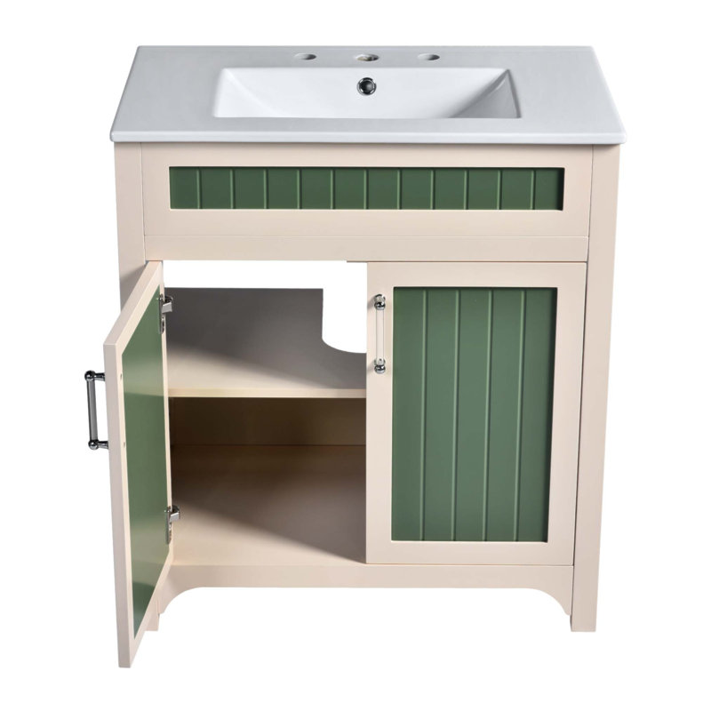 Meuble-lavabo moderne de 30 po avec lavabo en céramique, structure en bois massif et tablette réglable en hauteur pour un grand rangement