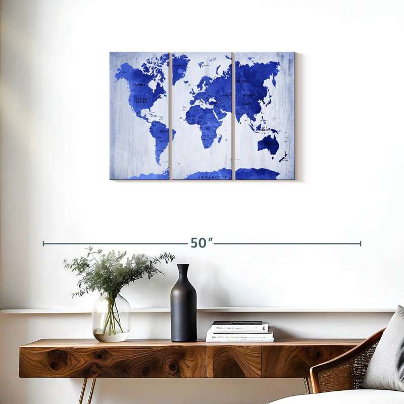 «Vivid Blue World Map», reproduction sur toile, H 20 po x l 33 po x P 1,25 po