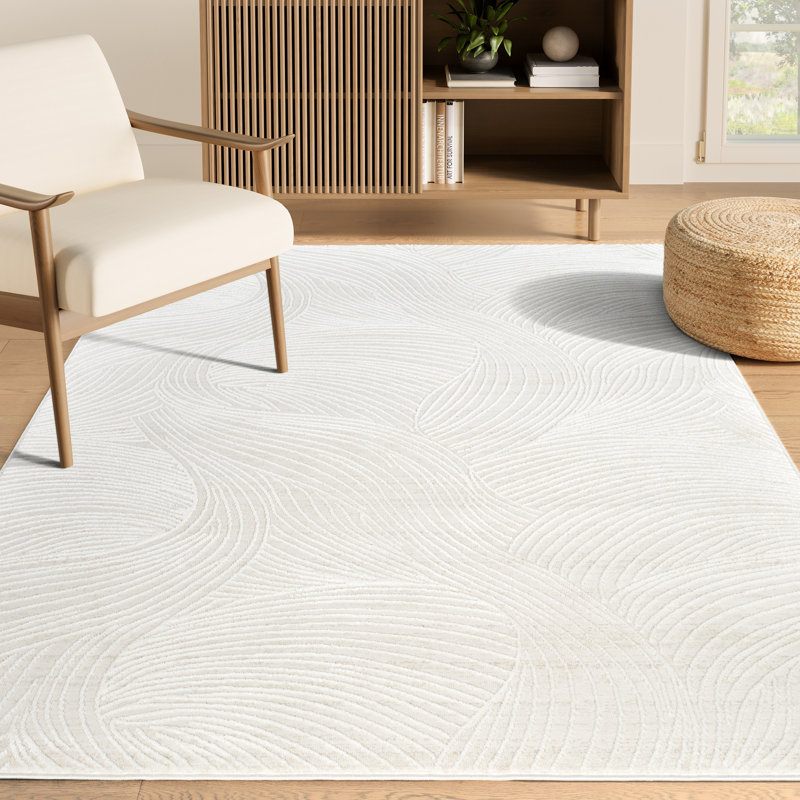 Abani Rugs Verona VER110A Modern Ivory Tone-on-Tone Wave Texture Minimalist Area Rug, Rectangle 4' x 6'