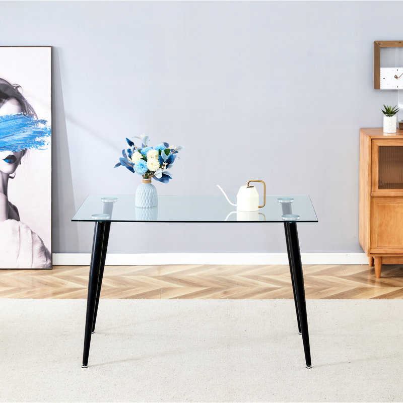 Sleek Dining Table 120*70, Glass, Metal - Minimalist Eating Desk 8mm Chic Option, Black