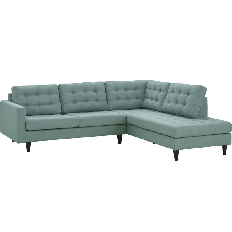 Modway Empress 2 Piece Upholstered Fabric Sectional, Azure, Right Hand Facing