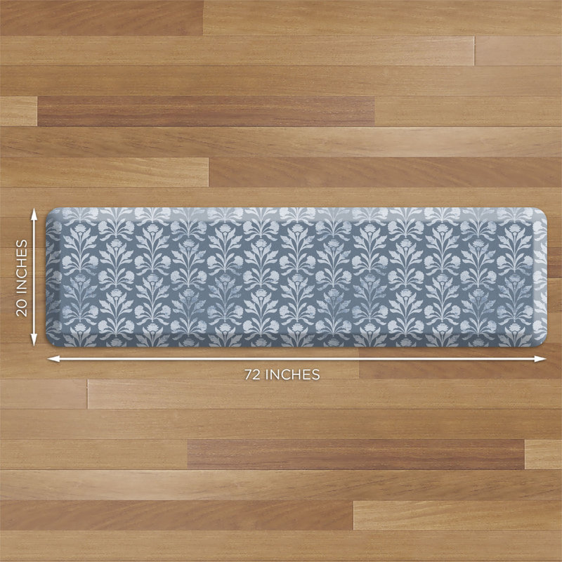 Designer Comfort Anti‑Fatigue Kitchen Comfort Mat – Suzanna Botanical Blue Mist, Blue Mist, 20" x 72"