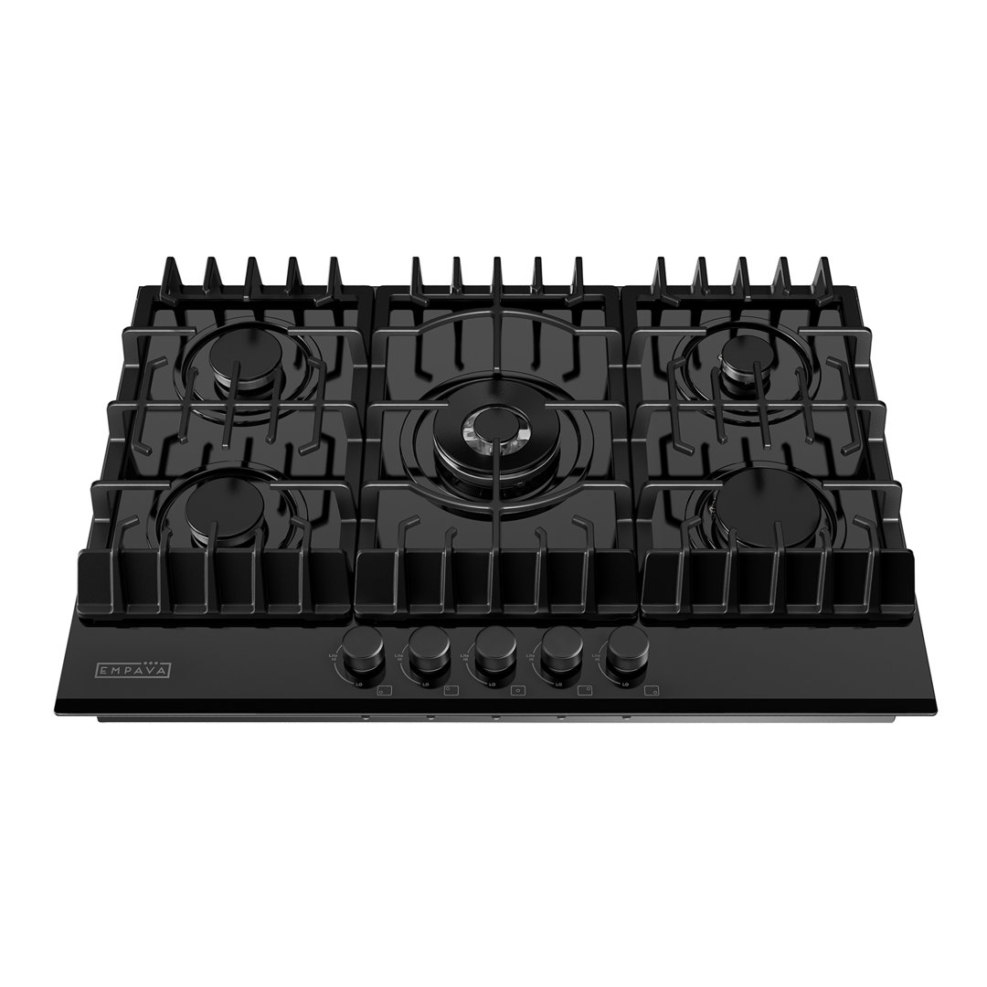 Empava 30 in. Gas Stove Cooktop, 5 Italy Sabaf Sealed Burners, NG/LPG Convertible, in Black Tempered Glass Empava