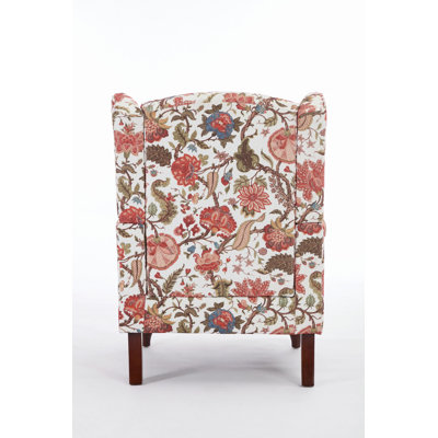 Modern Accent Chair with Retro Wood Legs, Comfy Upholstered Armchair, Floral Design Single Sofa Chair for Living Room Bedroom Office - Floral