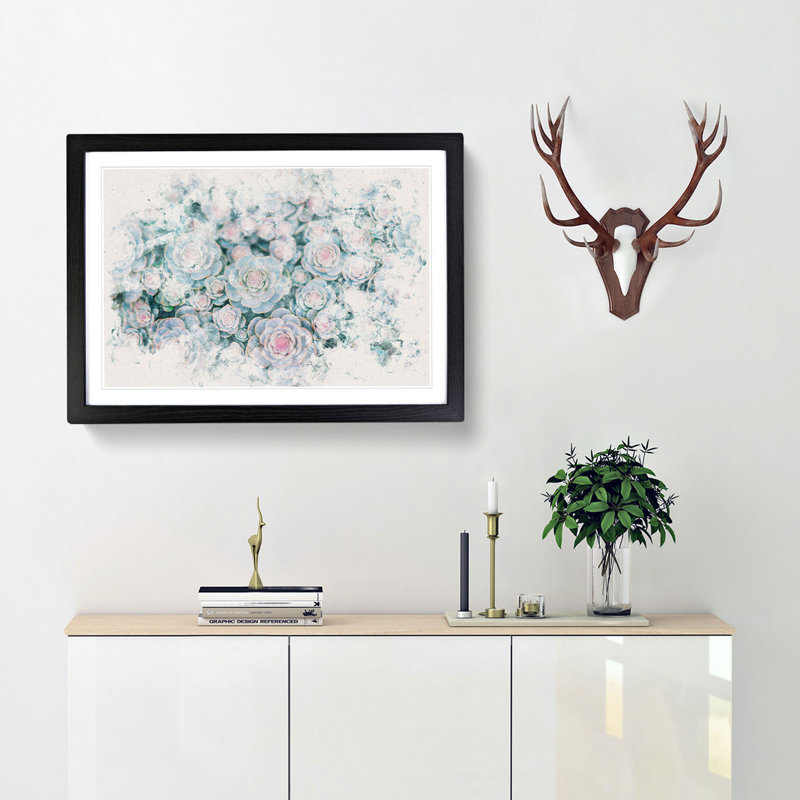 Succulent Plants Abstract - Single Picture Frame Print on MDF, 62cm H x 87cm W x 2cm D, Black Framed
