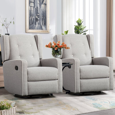 29.1'' Wide Contemporary and Upholstered Swivel and Rocker Manual Recliner with Wing Back (Set Of 2)