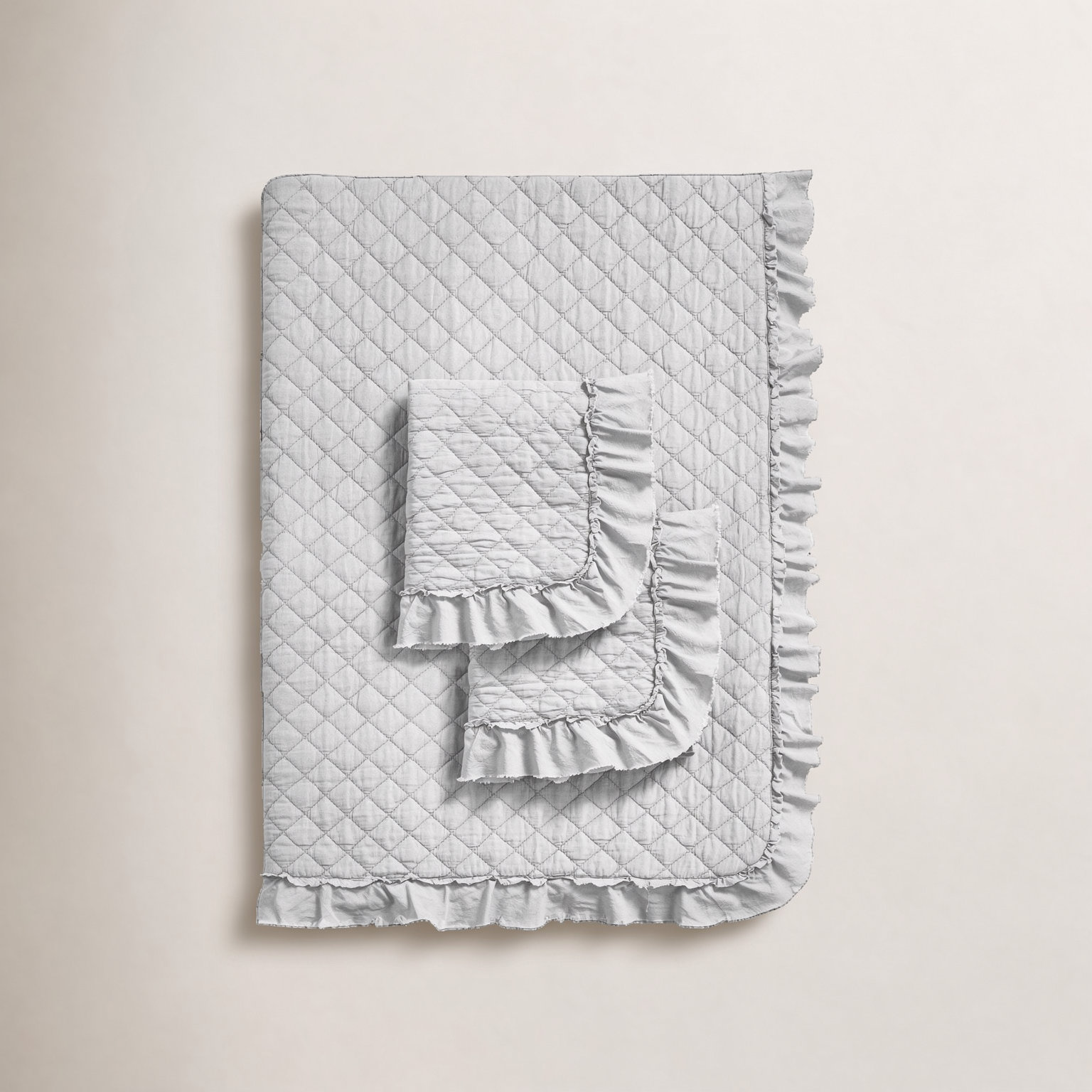 Bashira Quilt Set, Twin Quilt + 1 Twin Shams, Light Grey