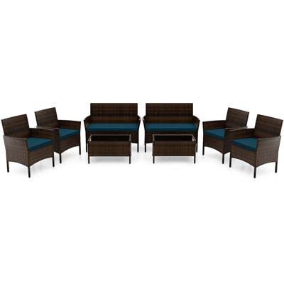 8 Pcs Patio Furniture Set With Washable Cushions And Tempered Glass Coffee Table by Winston Porter