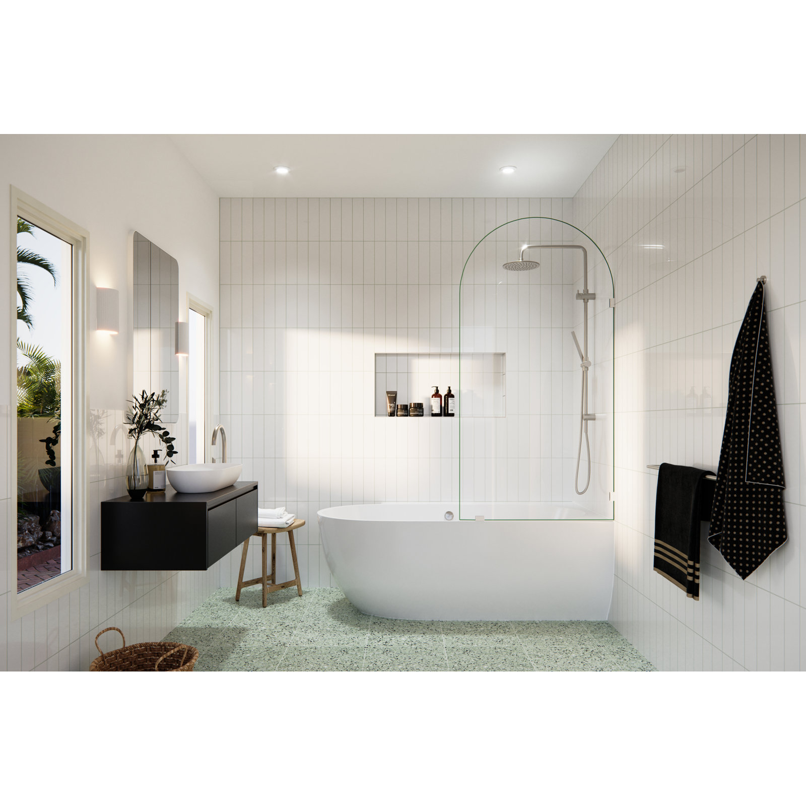 Venus Frameless Arched Fixed Bath Panel, Brushed Nickel