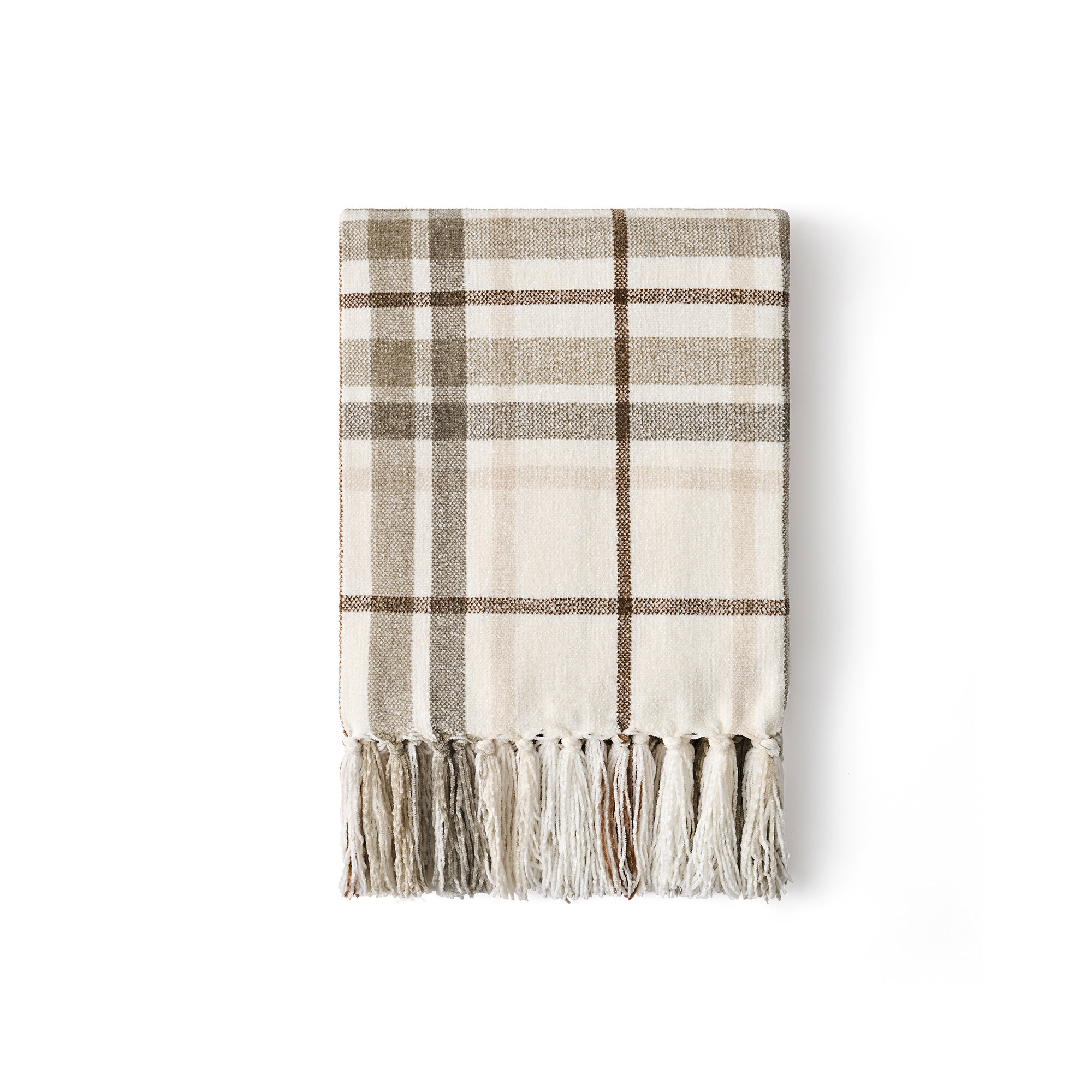 Soft Chenille Throw Blanket, 90" L x 90" W, Beige/White Plaid