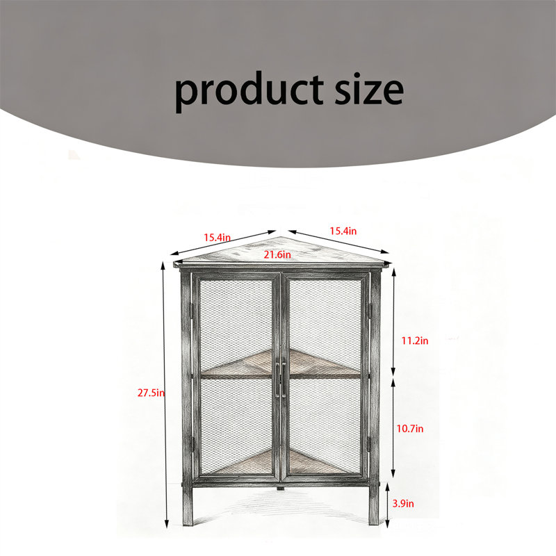 3-Tier Corner Desk with Mesh Door Cabinet, Corner Shelf, Metal Frame Storage Rack – Ideal for Corners, Living Room, Bedroom, Kitchen, Bathroom