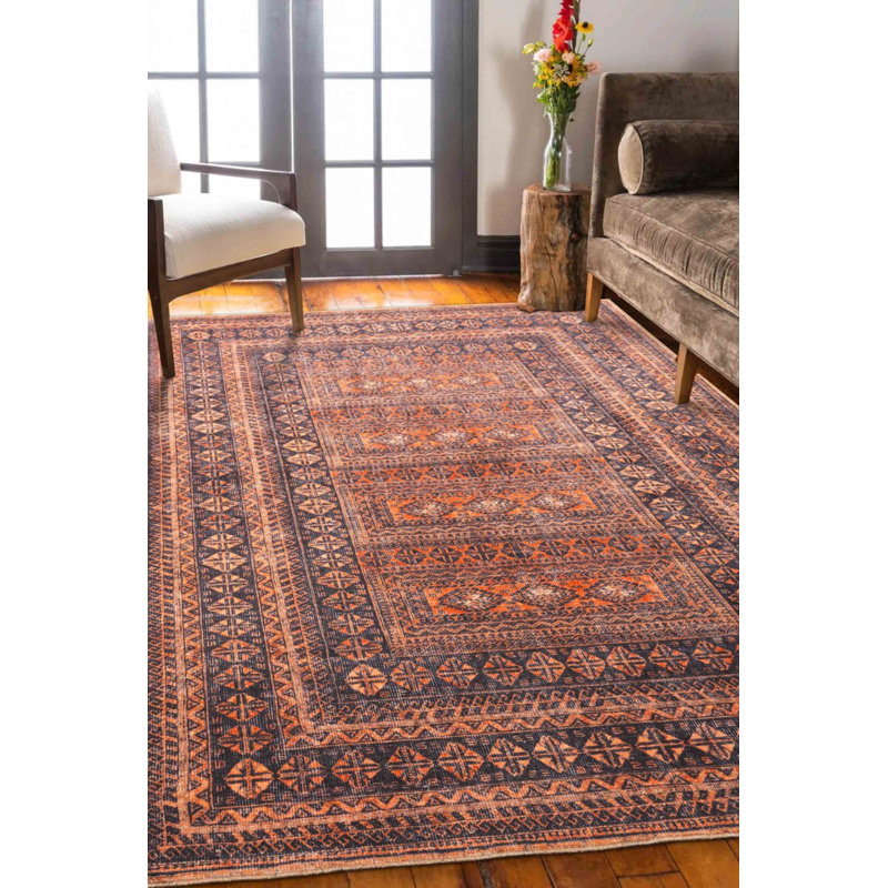 Tapis décoratif brun en polyester tissé à la machine, Rectangle 5 pi 3 po x 7 pi 7 po
