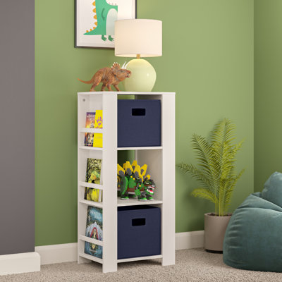 RiverRidge Book Nook Kids Bookshelf and Toy Organizer Tower with 3 Cubbies and 6 Bookracks for Playroom, Nursery, and Reading Nook - White with 2 Fabr by RiverRidge Home