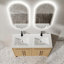 Meuble-lavabo double autoportant 48 po avec deux lavabos en résine, 4 portes à fermeture en douceur et poignées en métal - Contreplaqué de chêne original, design américain moderne