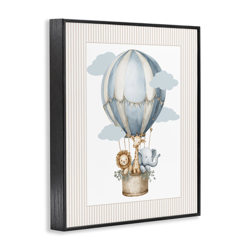 Giclée encadrée, montgolfière, H 14 po x l 11 po, Giclée noire de minuit encadrée
