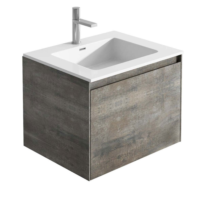 600mm Single Bathroom Vanity with Integrated Polyglomerate Basin, White